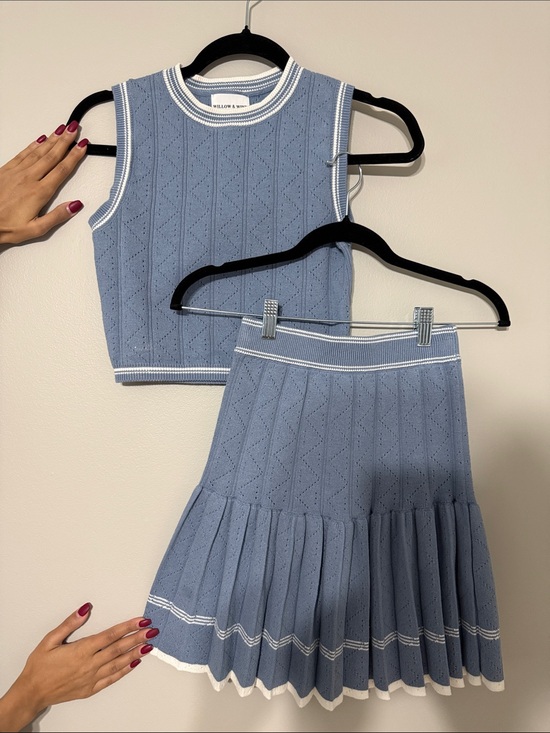Dresses & Skirts - Blue Knit Varsity Pleated Top & Skirt Set